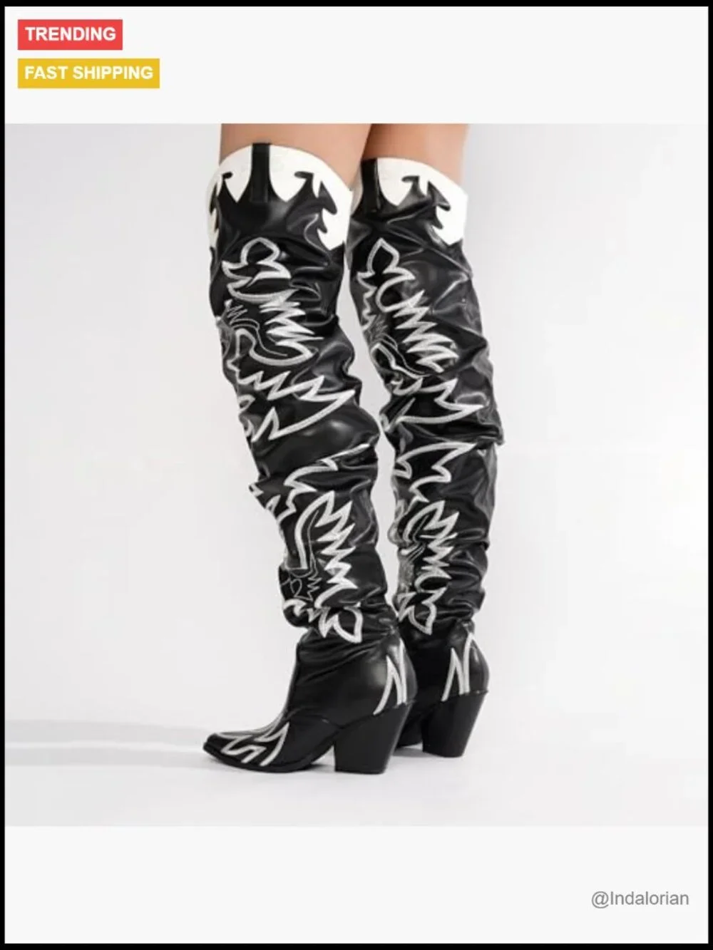 Women's Western Thigh High Over The Knee Cowboy Boots Chunky Block Heel